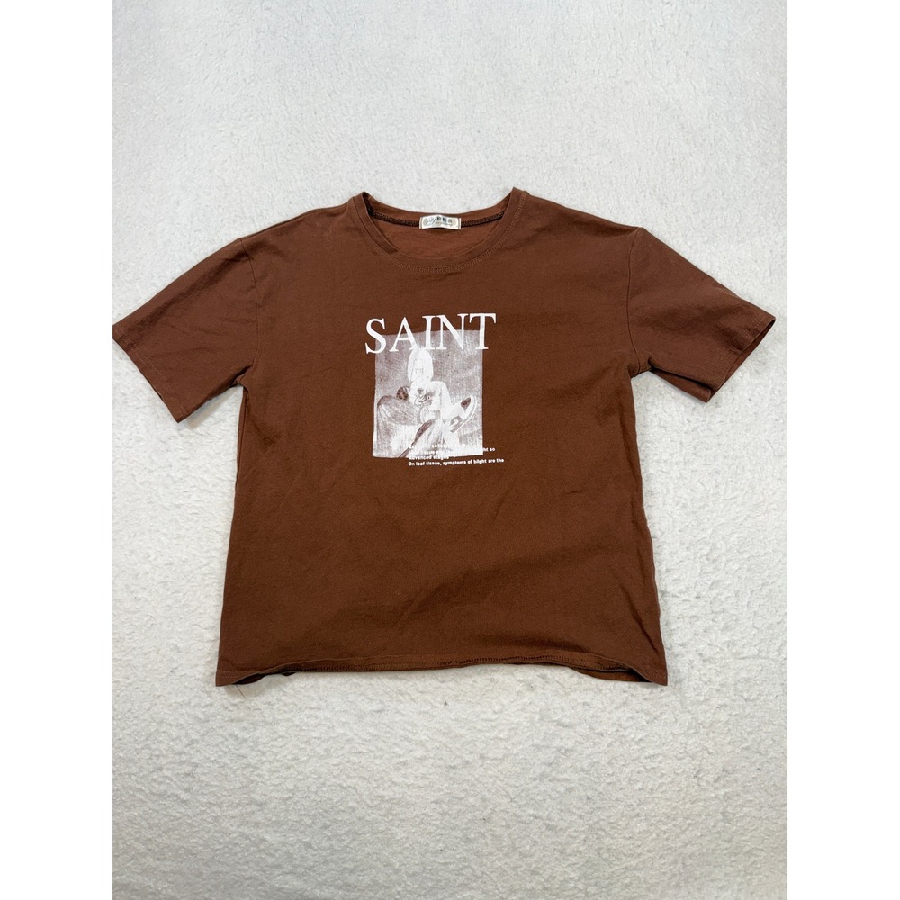 Yanyishang Brown Saint Graphic Print Short Sleeve T-Shirt Top